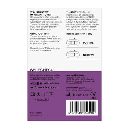 SELFCHECK Thyroid Health self-testing kit - back of pack