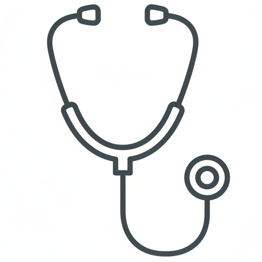 Outline of a stethoscope highlighting the need for self-test users to follow up their results with their doctor